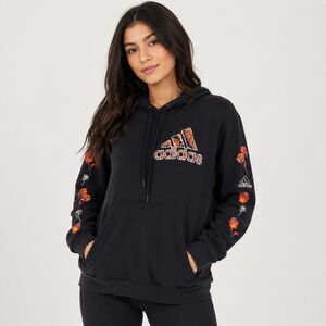 Adidas Women’s Black Floral Rose Graphic Pullover Hoodie Sweatshirt Size Large